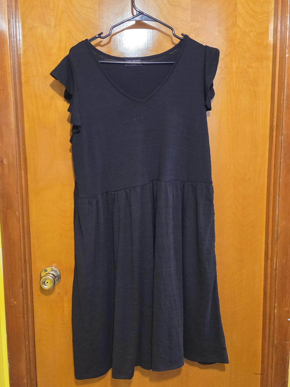 Lane Bryant Black V-Neck Ruffle Sleeve Midi Dress